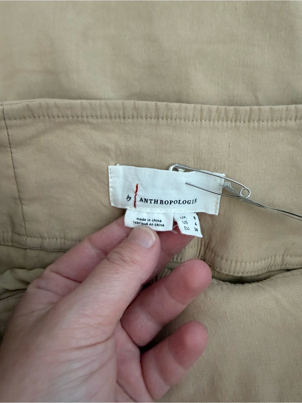 Anthropologie Slim Column Maxi Skirt Tan Linen Blend Front Slit Pockets Size 4 - Picture 8 of 16